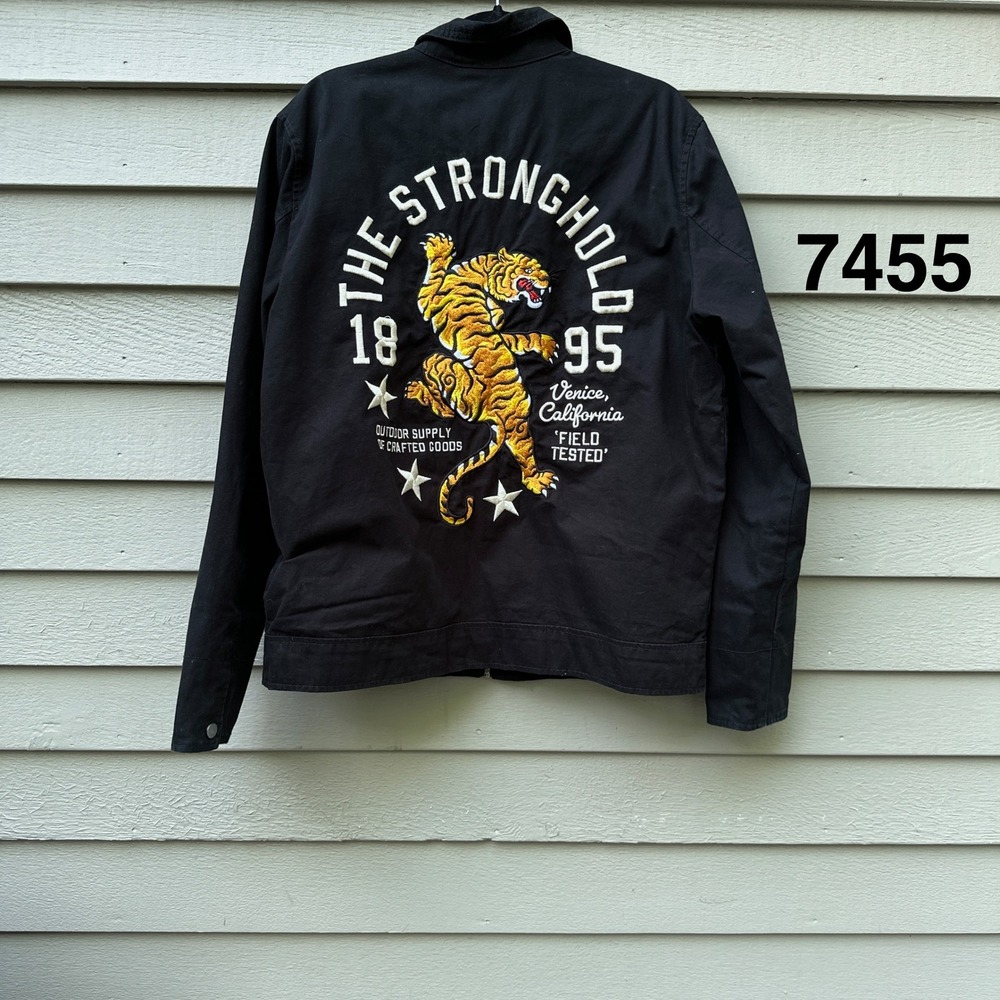 The Stronghold Primark Mens Black Canvas Tiger Embroidered Workwear Jacket M